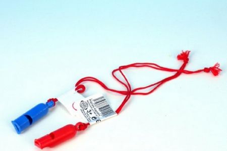 Píštalka signální plast 7cm se šňůrkou na krk 2 barvy