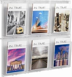 Držák na katalogy, nástěnný, A4, 6 oddílů, HELIT "Placativ", trasparentní