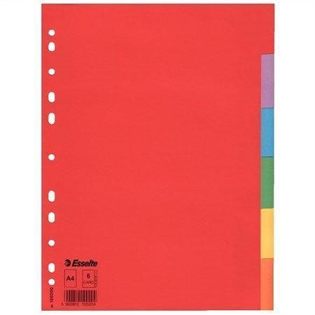 Rejstříky "Economy", mix barev, karton, A4, 6 dílů, ESSELTE