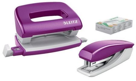 Sada sešívačky s děrovačkou "Wow Mini", fialová, mini, 10 listů, kov, LEITZ