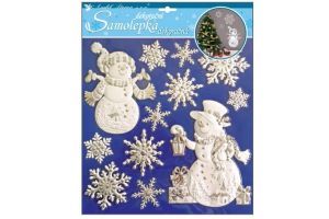 Samolepky sněhuláci a vločky vypouklé 31,5 x 30,5 cm