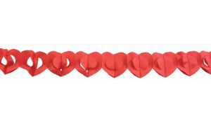 Girlanda papírová 300x15x15,5cm srdce červená
