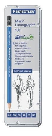 Grafitové tužky "Mars Lumograph", 6 tvrdostí, šestihranná, umělecká, STAEDTLER