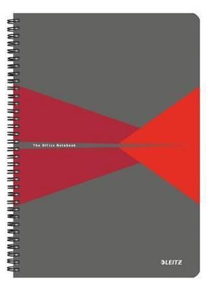Blok "Office", šedo-červený, drátěná kroužková vazba, A4, linkovaný, 90 listů, plastový po