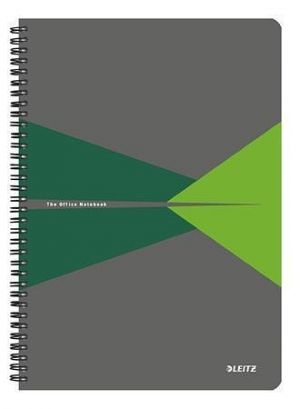 Blok "Office", šedo-zelená, drátěná kroužková vazba, A4, čtverečkovaný, 90 listů, laminova