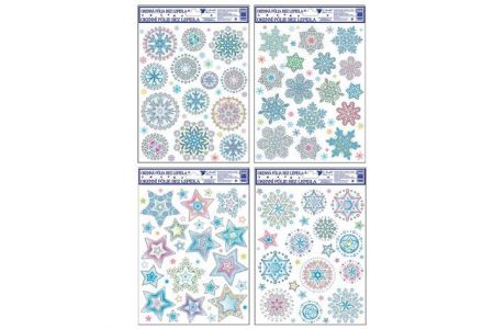 Okenní folie barevné vločky a hvězdy 27x20cm