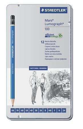 Grafitové tužky "Mars Lumograph", 12 tvrdostí, šestihranná, umělecká, STAEDTLER