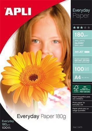 Fotografický papír "Everyday", do inkoustové tiskárny, lesklý, A4, 180g, APLI