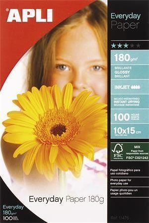 Fotografický papír "Everyday", do inkoustové tiskárny, lesklý, 10x15 cm, 180g, APLI