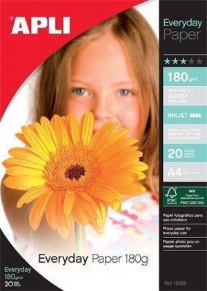 Fotografický papír "Everyday", do inkoustové tiskárny, lesklý, A4, 180g, APLI