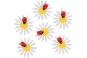 Kopretiny z filcu s beruškou 4cm, 6ks v sáčku