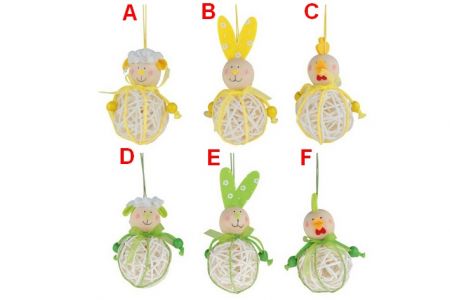 Zajíček,ovečka,slepička z ratanu na zavěšení 8 cm 6 druhů