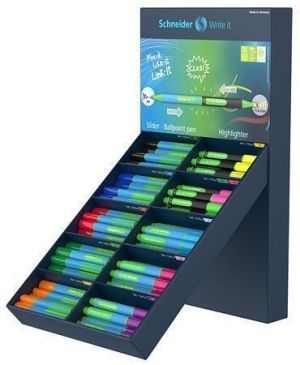 Zvýrazňovač a kuličkové pero "Link-it", mix barev, spojitelné, displej, SCHNEIDER