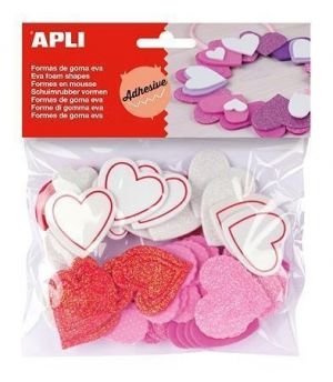 Pěnovka, samolepící, s glitry, ve tvaru srdce, mix barev, APLI "Eva Sheets"