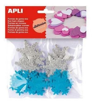 Pěnová guma "Eva sheets", vločky se třpytkami, samolepící, modré a šedé, APLI