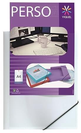 Desky s gumičkou "Standard", bílé, s průhlednou přední kapsou, PP, 15 mm, A4, VIQUEL