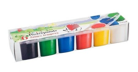 Temperové barvy, v kalíškách 25ml, 6ks, ICO "Ježek", různé barvy
