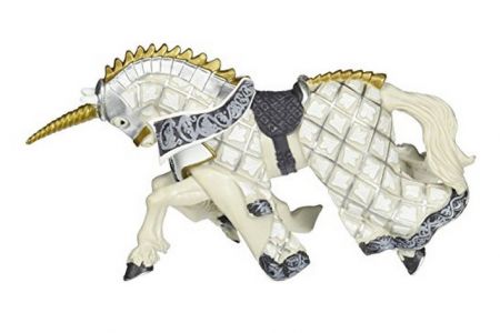 PAPO Kůň rytíře Jednoroha stříbrný 17 cm