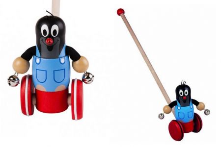 Strkadlo Krtek dřevo 55cm na kolečkách