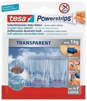 Háčky s lepicím proužkem "Powerstrips® 58813", průhledná, velké, TESA