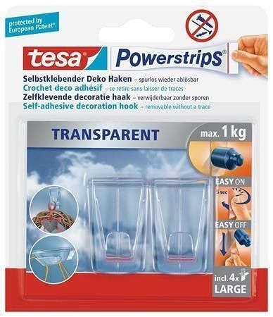 Háčky s lepicím proužkem "Powerstrips® 58813", průhledná, velké, TESA