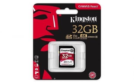 Paměťová karta "Canvas React", SDHC, 32GB, C10/U3/V30/A1, 100/70 MB/s, KINGSTON