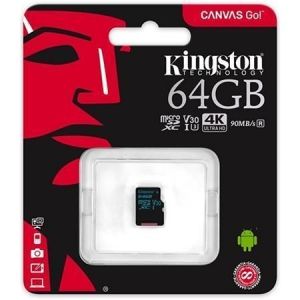 Paměťová karta Micro SDXC,64GB, U3, UHS-I, 90/45MB/s, bez adaptéru, KINGSTON "Canvas Go"