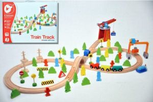 Vlak dřevo s dráhou + doplňky 75ks v krabici