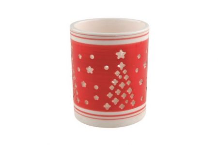 Svícen keramický červenobílý se stromečkem 9cm