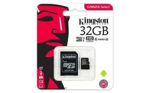 Paměťová karta microSDHC "Canvas Select", 32GB, Class 10/U1, 80/10 MB/s, adapter, KINGSTON