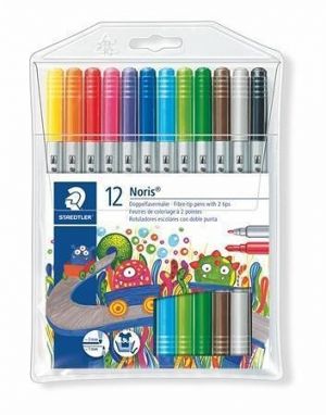 Fixy "Noris Club 320", 12 barev, sada, 1-3 mm, oboustranné, vypratelné, STAEDTLER