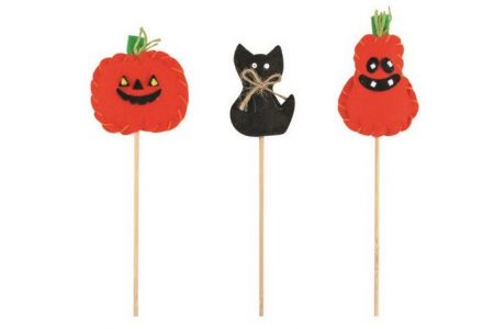 Dýně černá kočka 6cm + špejle