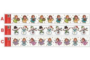 Okenní fólie pruh - andílci a sněhuláci 55x7cm