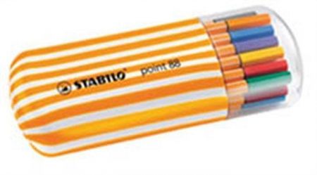 Liner "Point 88 Twister Zebrui", 20 barev, 0,4mm, v oválném plastovém obalu, STABILO
