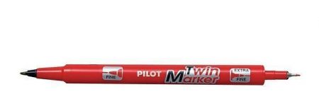 Permanentní popisovač "Twin", červená, oboustranný, 0,8/2 mm, PILOT