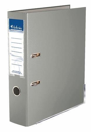 Pákový pořadač "Basic", šedý, 75 mm, A4, s ochranným spodním kováním, PP/karton, VICTORIA