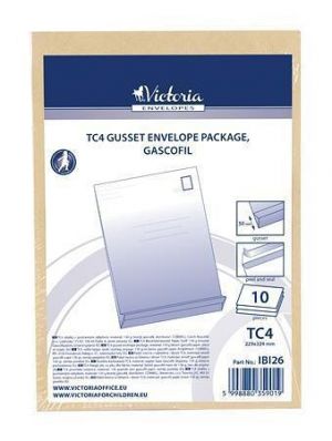 Obálka, TC4, hnědá, samolepicí, 50 mm silná, balení 10 ks, VICTORIA