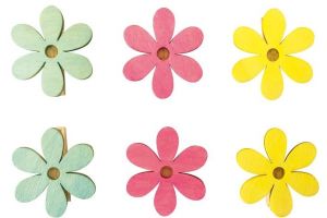 Dřevěné květy s kolíčkem 4cm 6ks