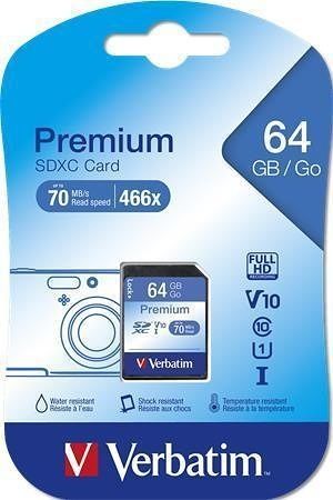Paměťová karta "Premium", SDXC, 64GB, CL10/U1, 45/10 MB/s, VERBATIM