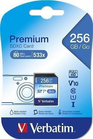 Paměťová karta "Premium", SDXC, 256GB, CL10/U1, 45/10 MB/s, VERBATIM