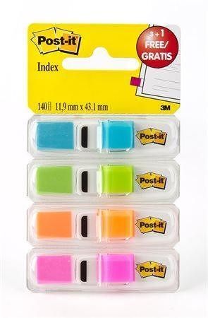 Záložky se zásobníkem, mix neonových barev, 4x35 listů, 12x43 mm, 3M POSTIT