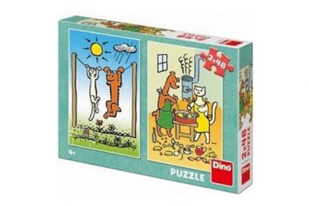 Puzzle Pejsek a Kočička 2x48 dílků 18x26cm v krabici 27x19x4cm
