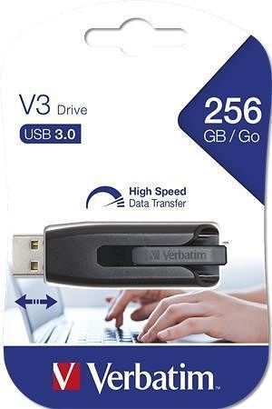 USB flash disk "V3", černá-stříbrná, 256GB, USB 3.0, 80/25 MB/sec, VERBATIM