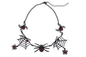 Náhrdelník s pavouky a pavučinami,černý s kamínky