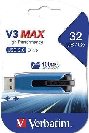USB flash disk "V3 MAX", modrá-černá, 32GB, USB 3.0, 175/80MB/sec, VERBATIM