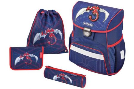 Školní aktovkový set LOOP Drak 4-dílný HERLITZ (Drak červený) (školní taška batohový set)