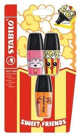 Zvýrazňovače "Boss Mini Sweet Friends", sada 3 barev, STABILO