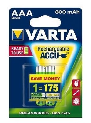 Nabíjecí baterie, AAA (mikrotužková), 2x800 mAh, přednabité, VARTA "Longlife Accu"