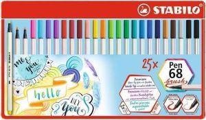 Štětcové fixy "Pen 68 brush", 25 barev, kovová krabička, STABILO