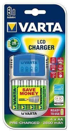 Nabíječka baterií, AA/AAA, 4x2700 mAh AA, car socket, LCD display, VARTA